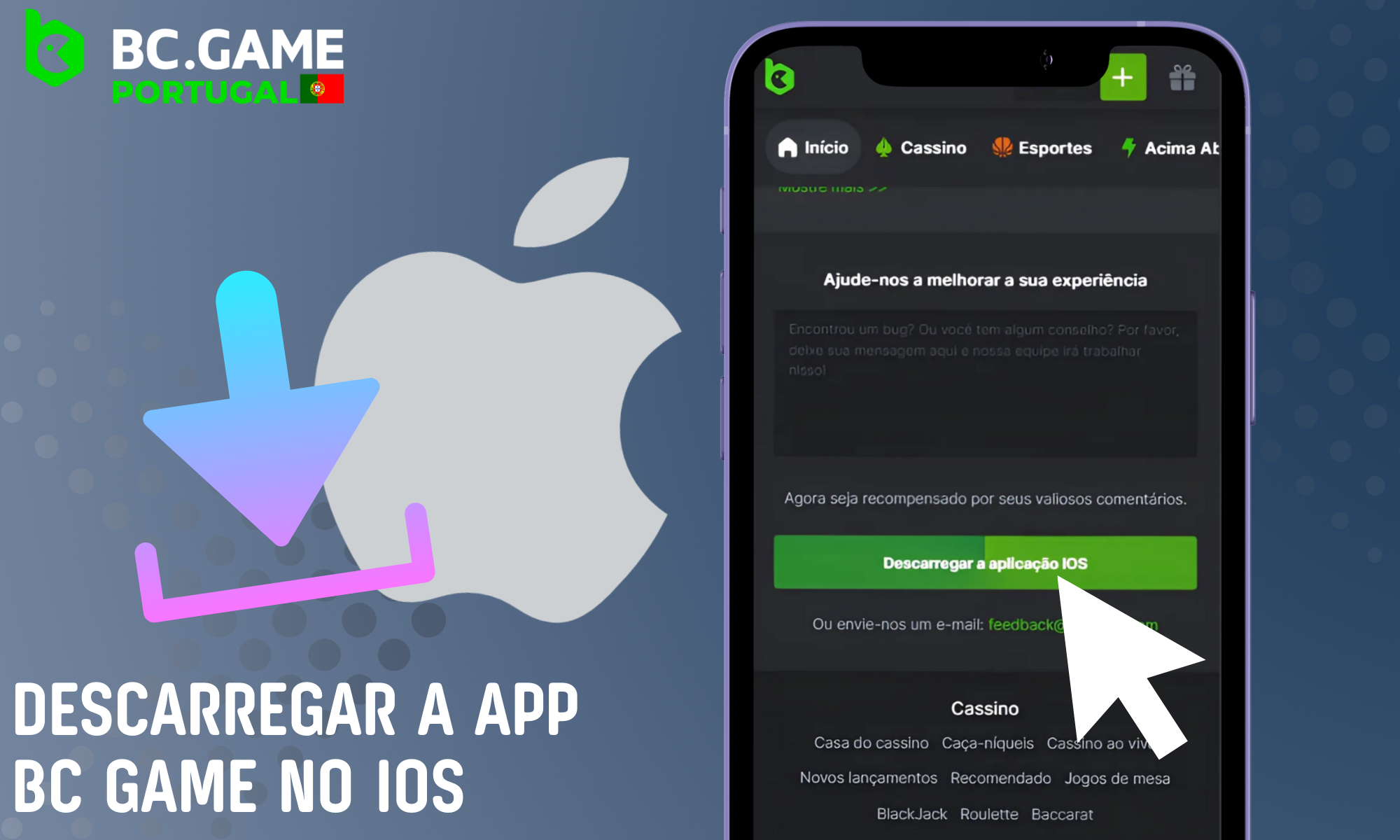 Instruções para instalar a aplicação BC Game no iPhone ou iPad