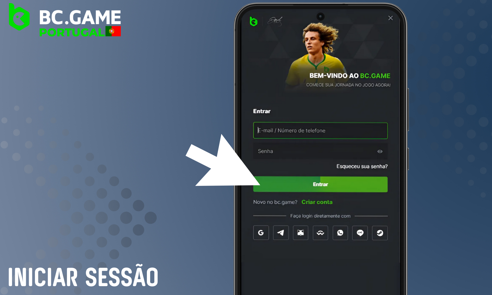 Descrição do processo de introdução da conta pessoal BC Game