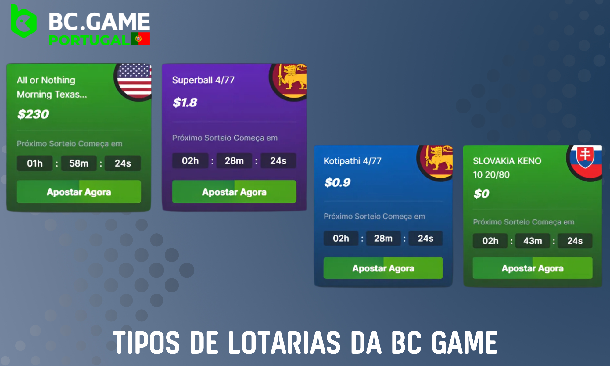 A BC Game oferece diferentes tipos de lotarias para todos os gostos